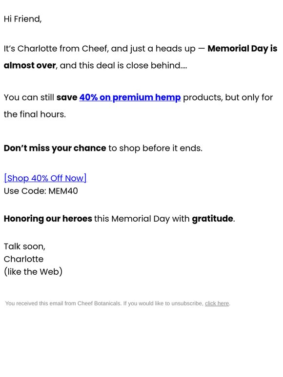 40% off for Memorial Day — almost gone