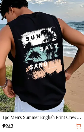 1pc Men s Summer English Print...