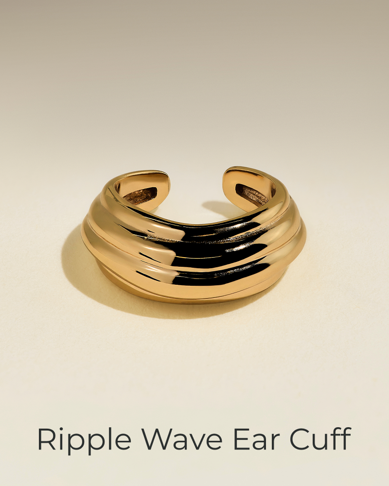 Ripple Wave Ear Cuff in Gold