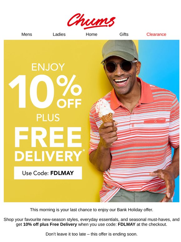 Last Chance for 10% off + Free Delivery offer!