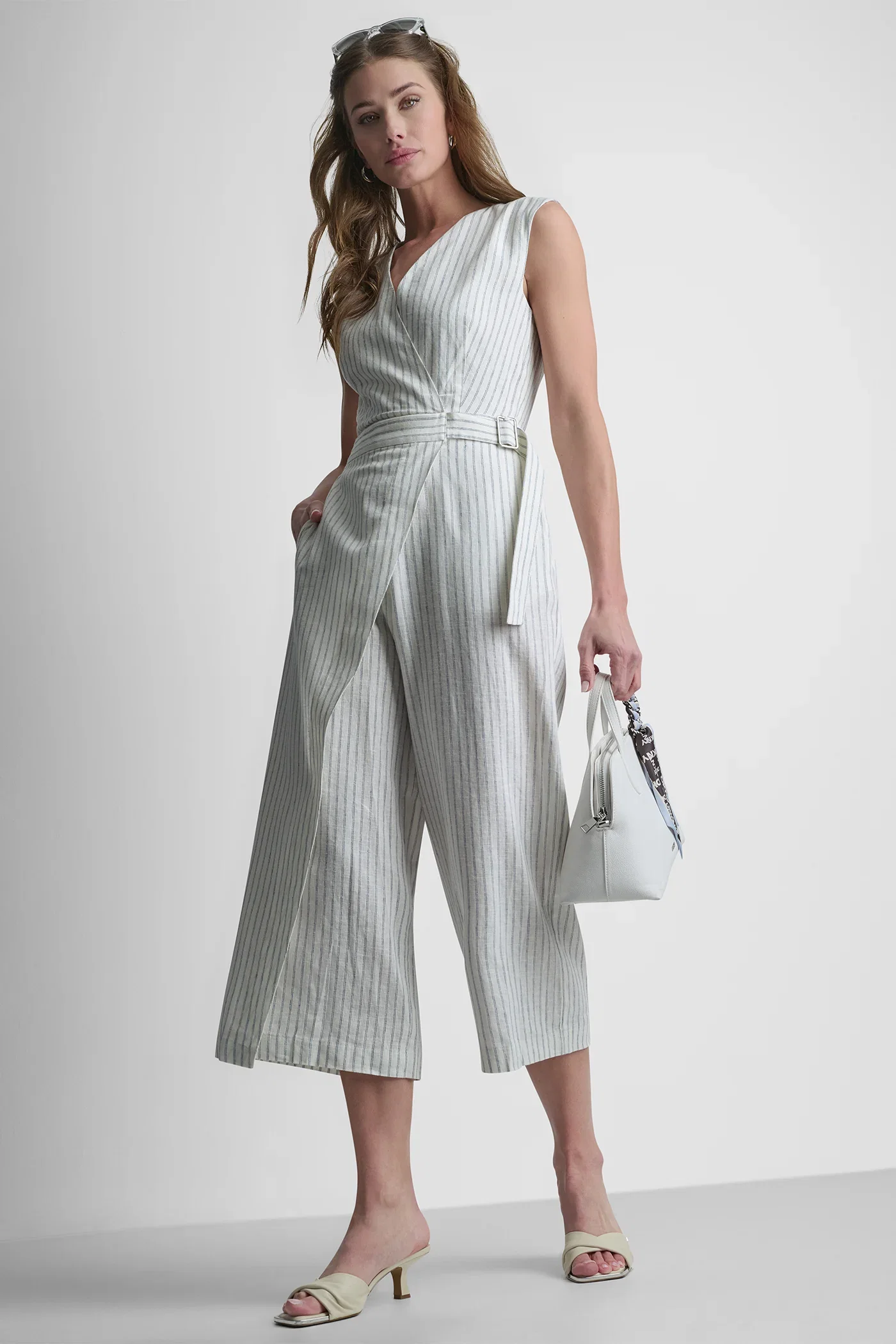 Image of V-NECK STRIPED JUMPSUIT