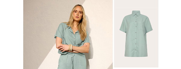 Pale Blue Short Sleeve Linen Shirt