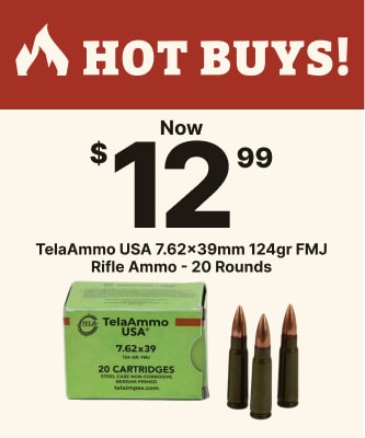 Now $ 12.99 TelaAmmo USA 7.62x39mm 124gr FMJ Rifle Ammo - 20 Rounds
