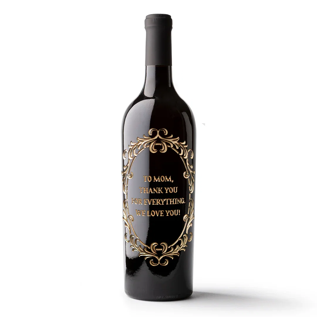 Image of Ornate Oval Frame Custom Etched Wine