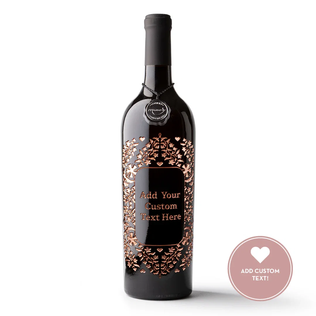 Image of Custom Text Frame Etched Wine Bottle