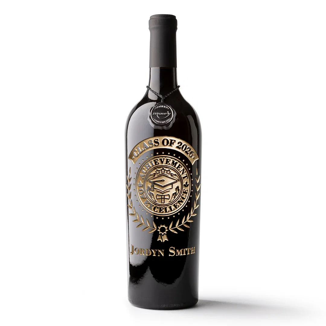 Image of Custom Graduation Laurel Etched Wine