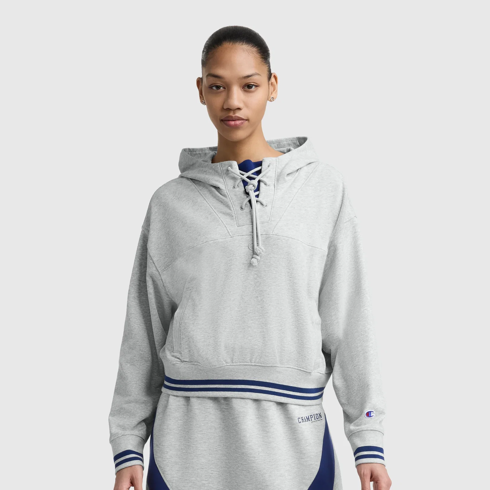 Image of Tackle Lace Front Hoodie, Tonal Embroidered C Logo