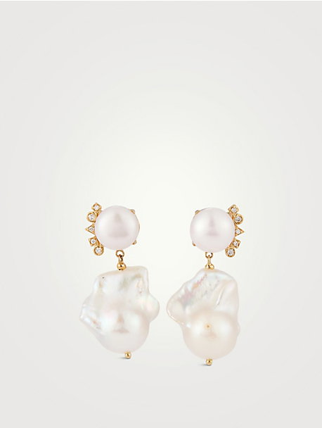 Cléo 14K Gold Baroque Pearl Earrings With Diamonds