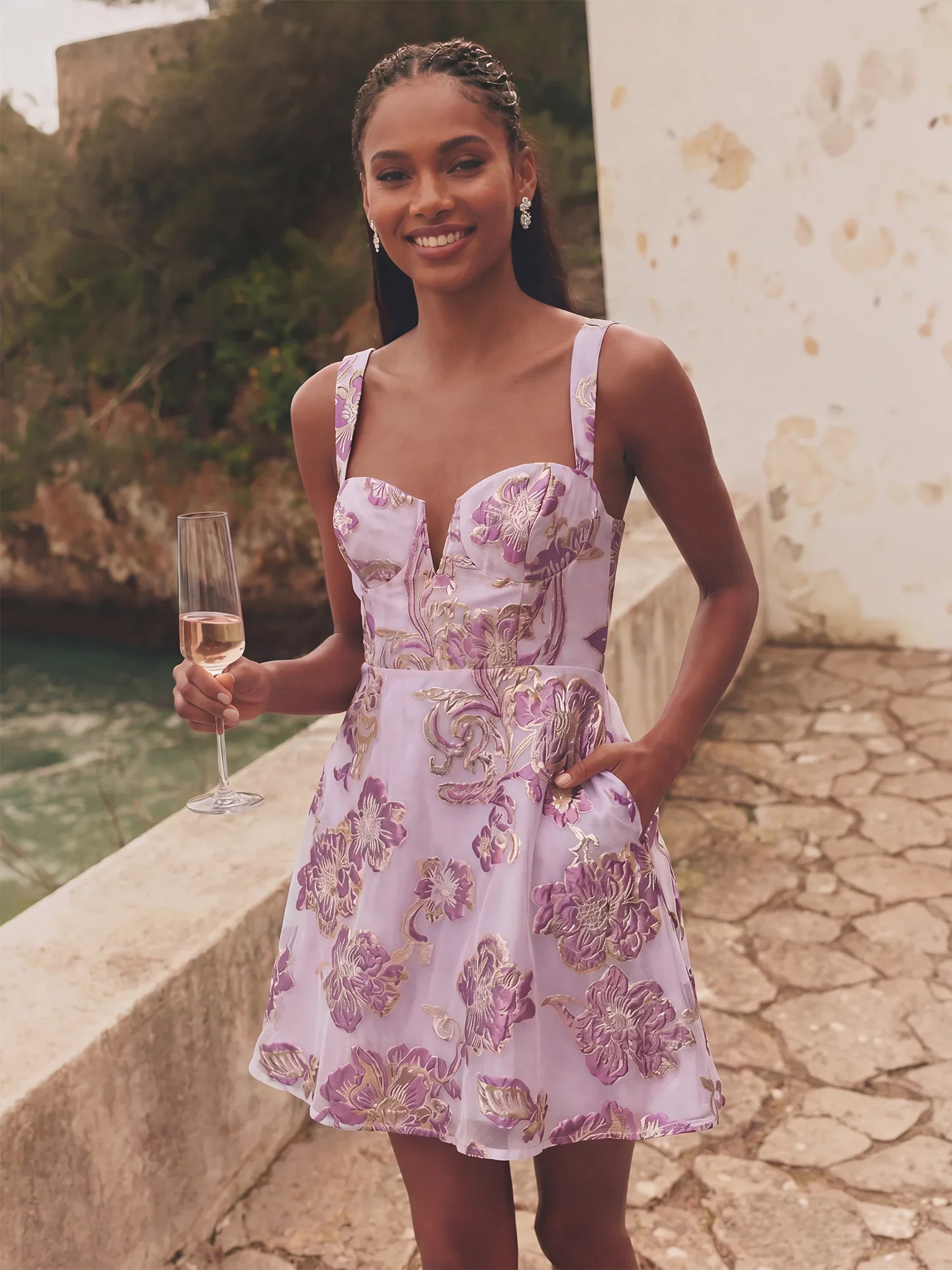 Image of Sleeveless Floral Jacquard Cocktail Dress