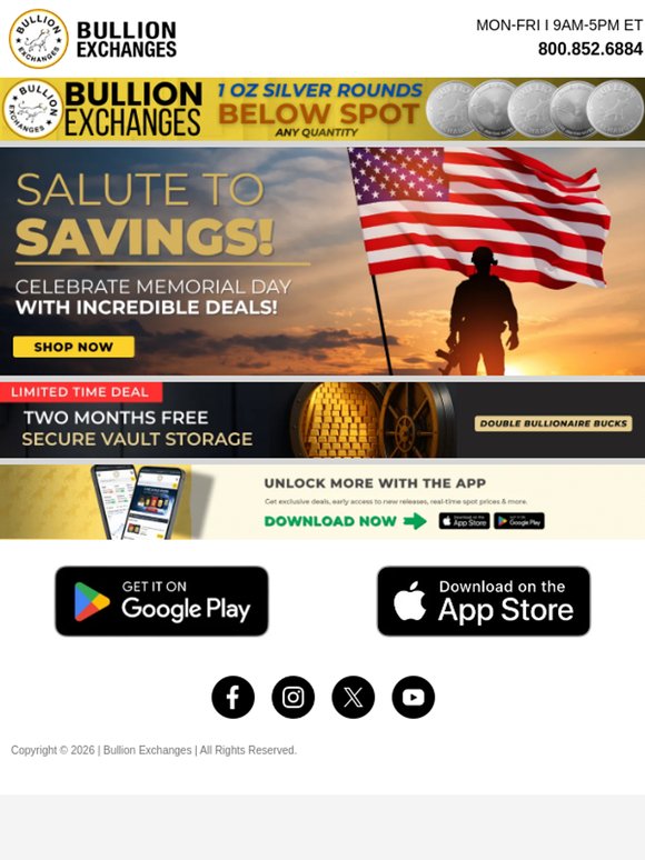 🦅Honor Memorial Day with Unbeatable  Silver & Gold Deals!