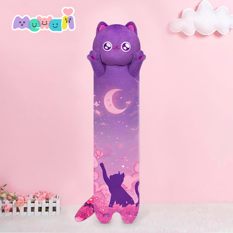 MeWaii® Loooong Family Original Design Purple Moon Cat Plush Long Stuffed Animal Kawaii Plush Pillow Squishy Toy
