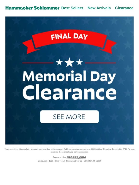 Final day of our Memorial Day Clearance