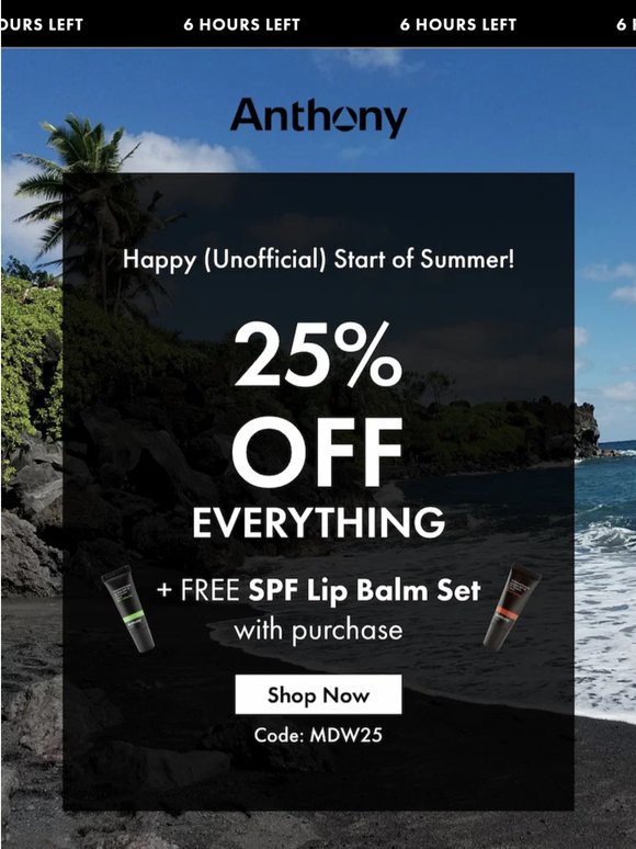 6 Hours Left! 25% OFF + Free Sun Protection ☀️