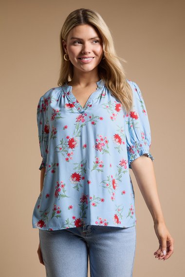 Floral Printed Puff Sleeve Overhead Shirt