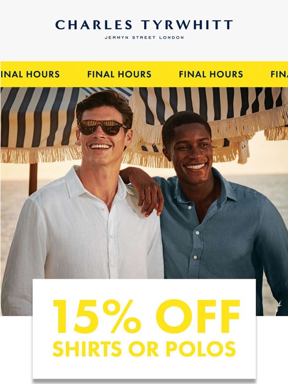 Final Hours: 15% OFF Bestselling Shirts!