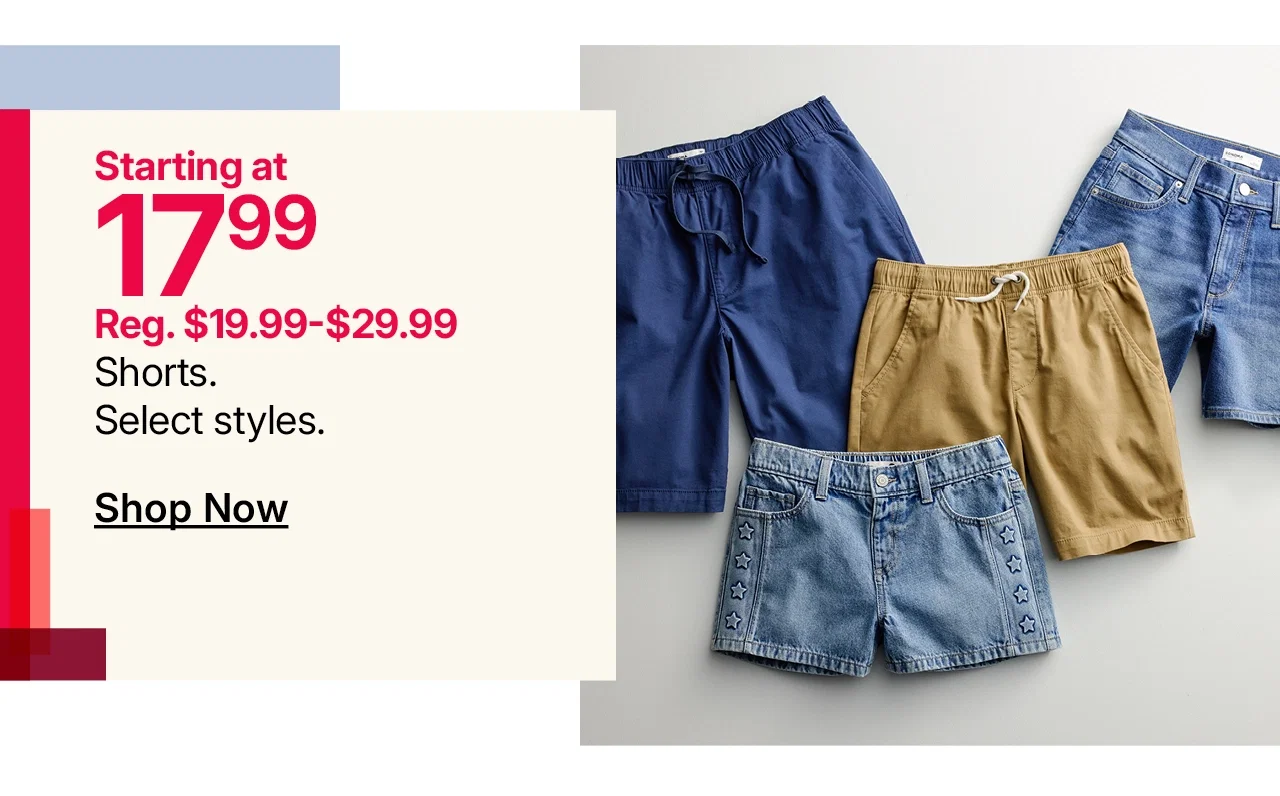 starting at $17.99 shorts