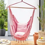 Hanging Hammock Chair Pink Cotton-Polyester Indoor Outdoor
