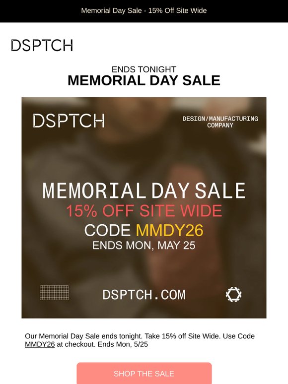 Memorial Day Sale Ends Tonight - 15% Off Site wide