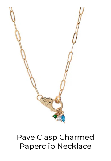 Pave Clasp Charmed Paperclip Necklace