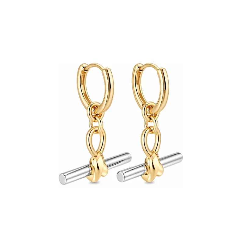 Andy Style 18K Gold Plated Knot T-Bar Hoop Earrings