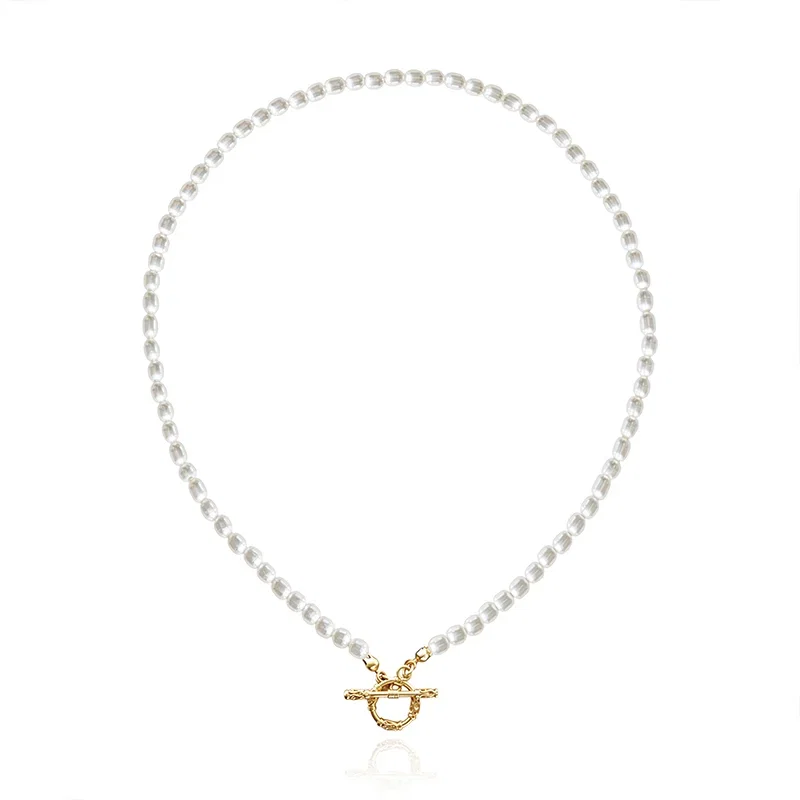  "Andy" Style T-Bar Pendant Pearl Choker Necklace
