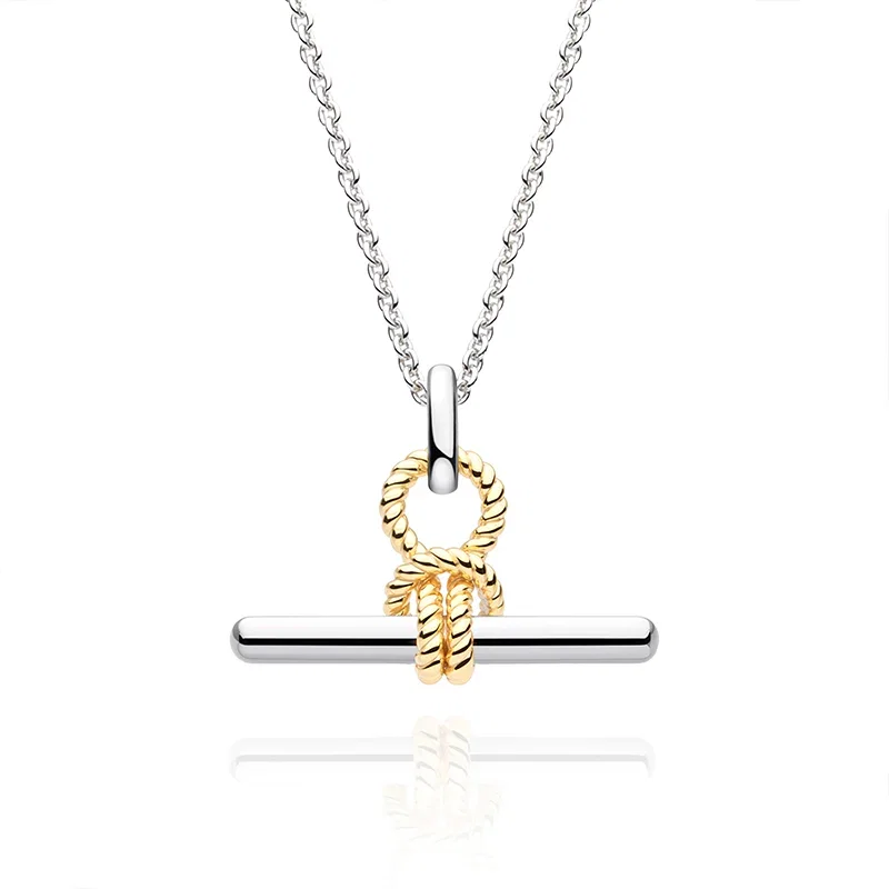 Andy Style Two Tone Love Knot T-Bar Necklace