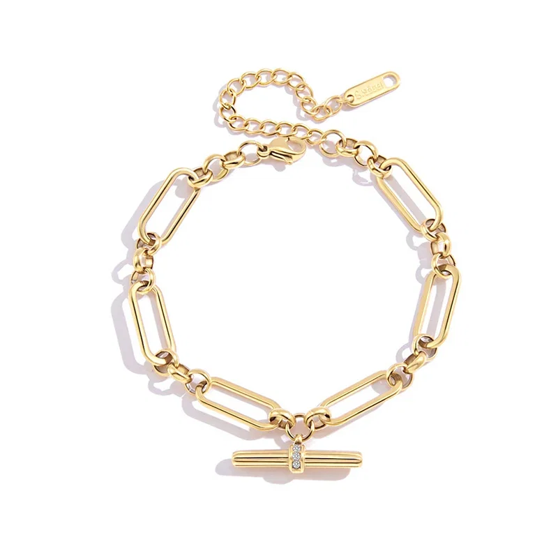 "Andy" Style Classic Gold T-Bar Paperclip Bracelet