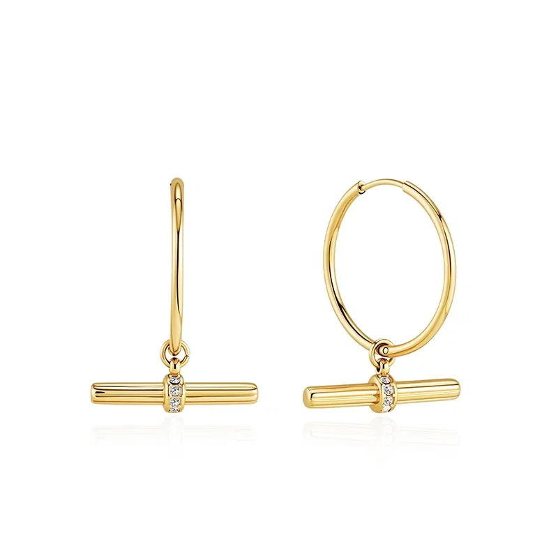 "Andy" Style Classic Gold T-Bar Hoop Earrings