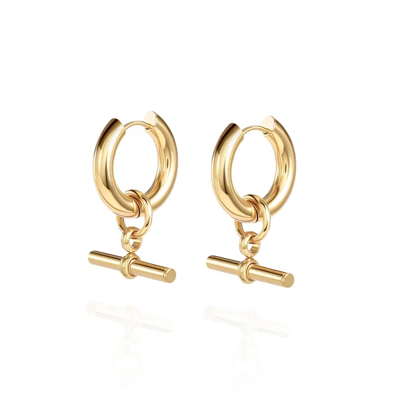 Everyday "Andy" Style Classic Gold T-Bar Hoop Earrings