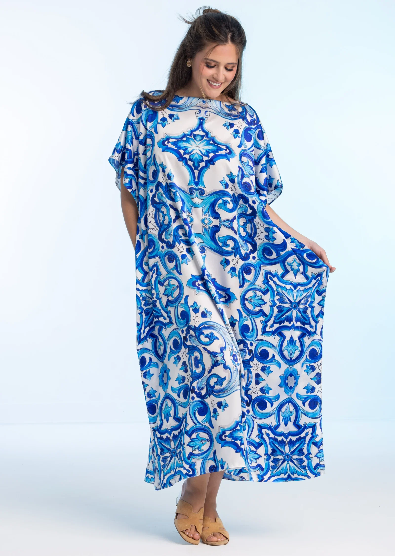 Image of Genova Silk Long Kaftan (GN-660BL)