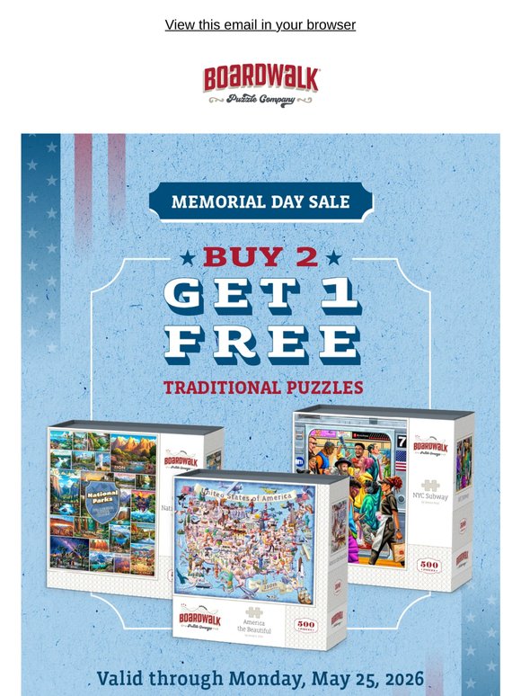 ⏳ ENDS TONIGHT: Buy 2, Get 1 FREE Sitewide Traditional Puzzles!