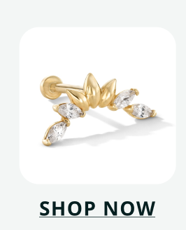 A gold flat-back stud featuring an arching cluster of marquise-cut and pointed gold petals. Click here to shop now
