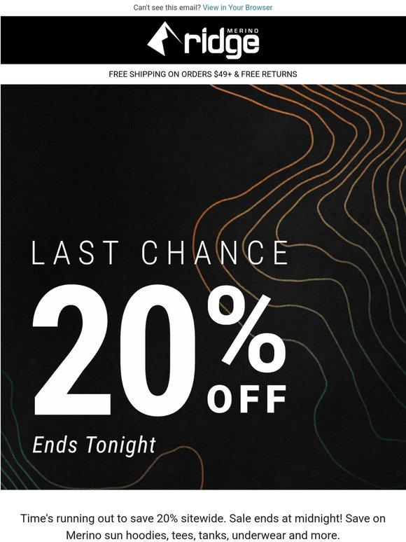 FINAL HOURS: 20% off ends tonight