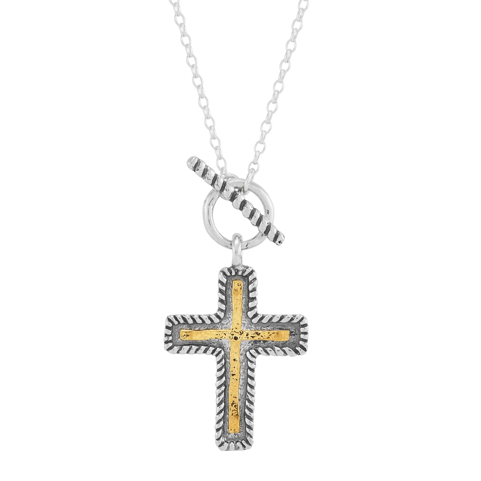Stand in Contrast Cross Pendant Necklace, Two-Tone