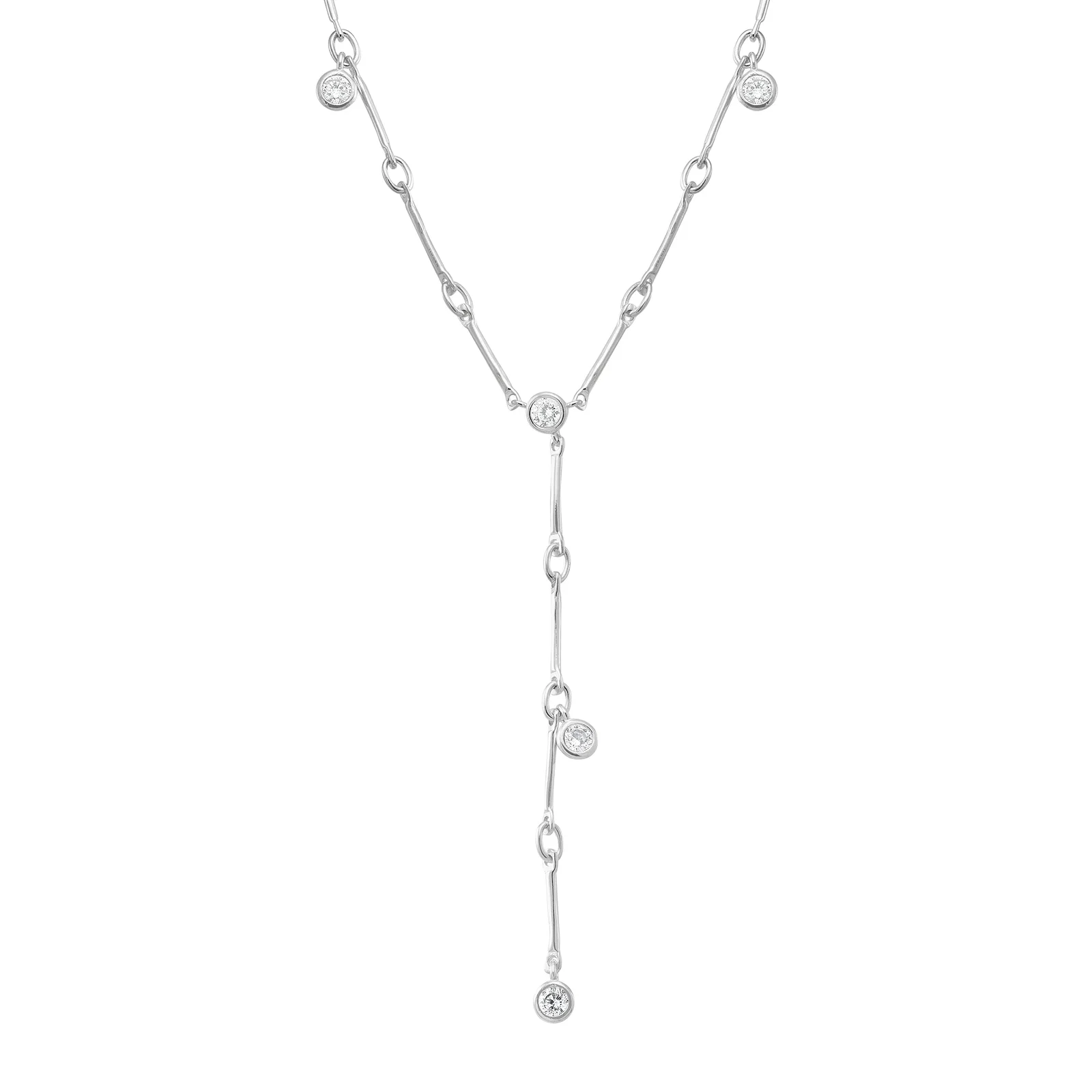 Snowfall Lariat Necklace, White Cubic Zirconia