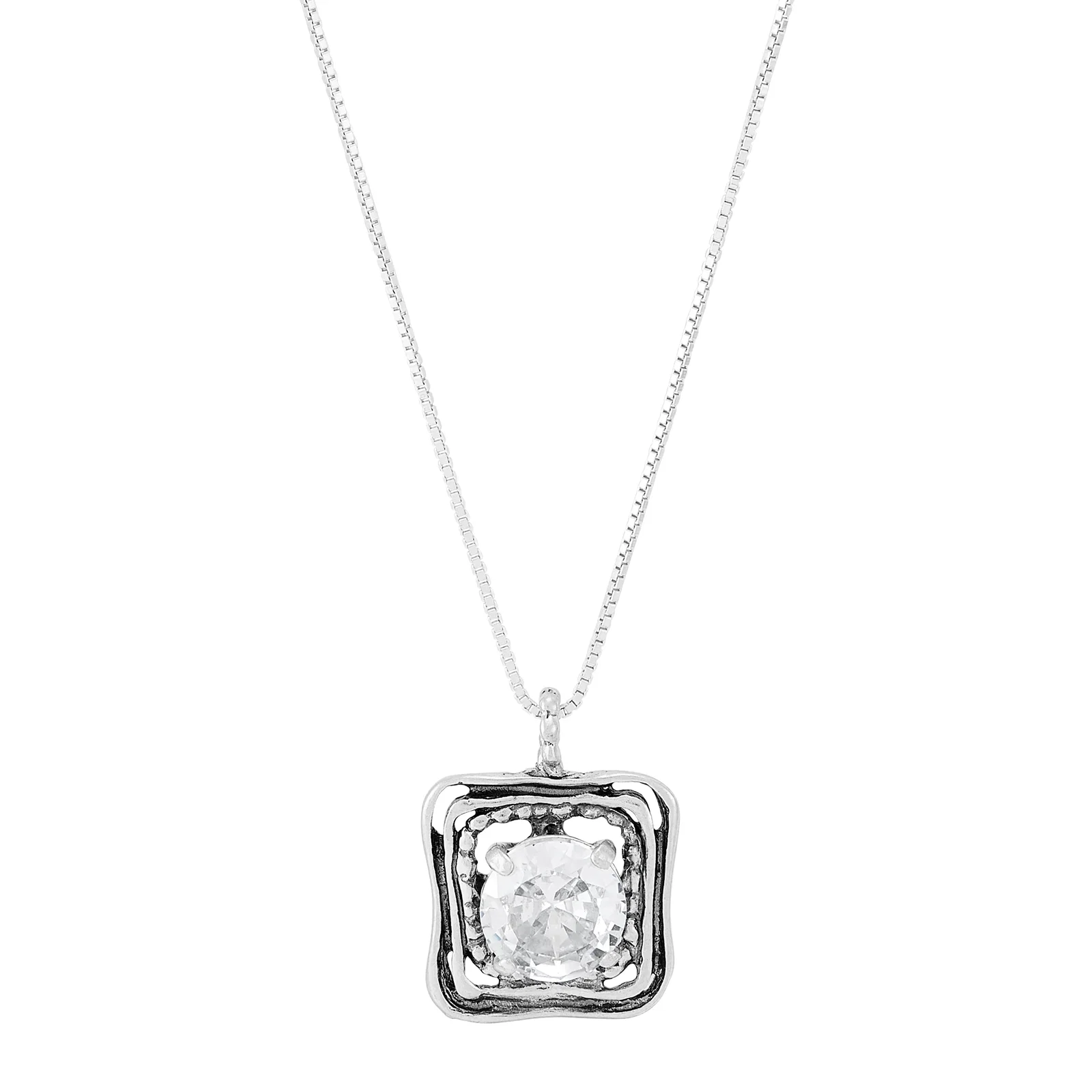 Structured Shine Pendant Necklace, White Cubic Zirconia