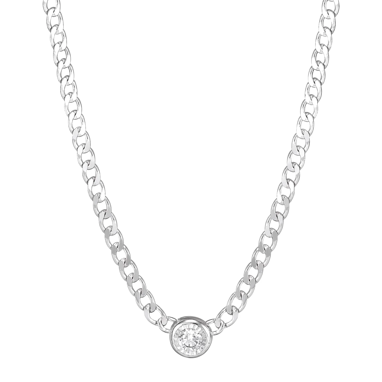 Fluorescent Chain Necklace, White Cubic Zirconia