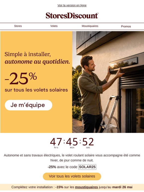 ⌛ Dernières heures | -25% sur les volets solaires !