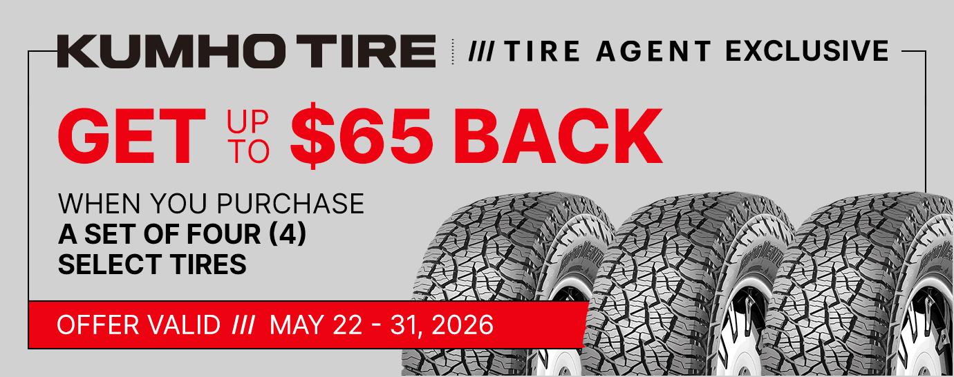 Get up to $65 back when you purchase a set of four (4) select Kumho tires