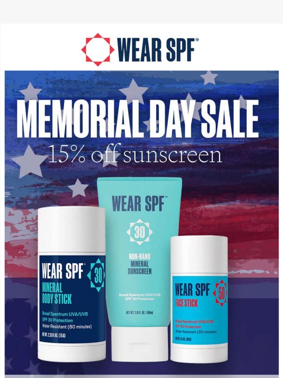 Memorial Day: 15% Off Sunscreen Starts Now ☀️