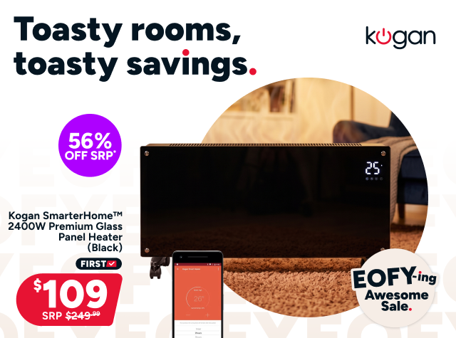 Kogan SmarterHome™ 2400W Premium Glass Panel Heater (Black)