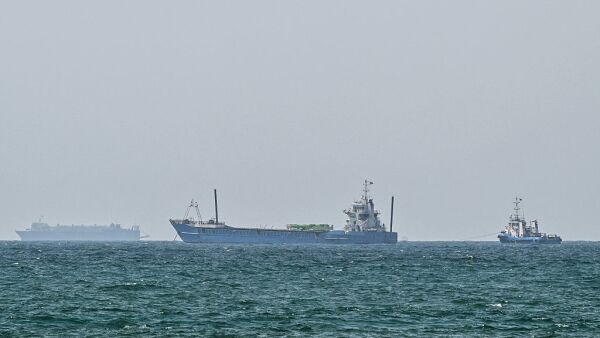 Vessels are anchored off the coast of Sharjah in the United Arab Emirates on May 21, 2026.