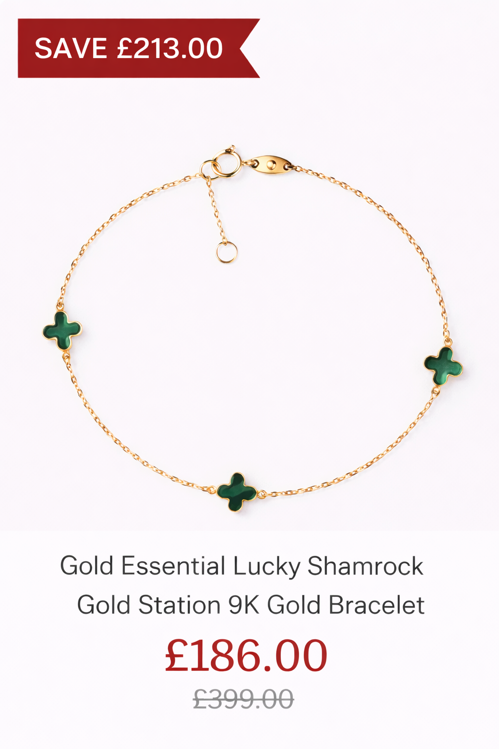 Gold Essential Lucky Shamrock Gold Station 9K Gold Bracelet