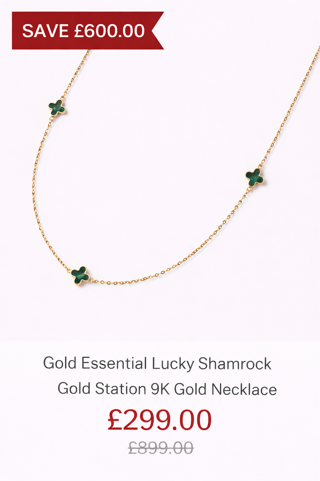 Gold Essential Lucky Shamrock Gold Station 9K Gold Necklace