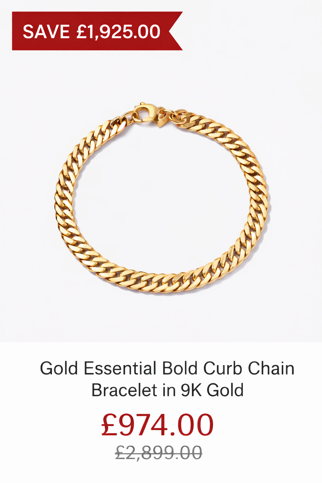 Gold Essential Bold Curb Chain Bracelet in 9K Gold