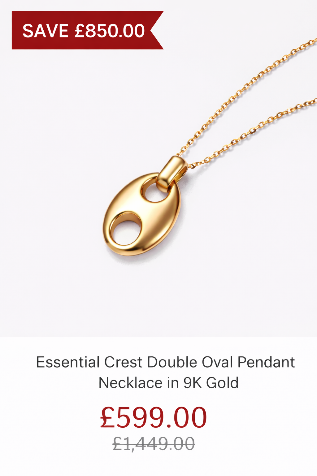 Gold Essential Eternal Oval Pendant with Chain in 9K Gold