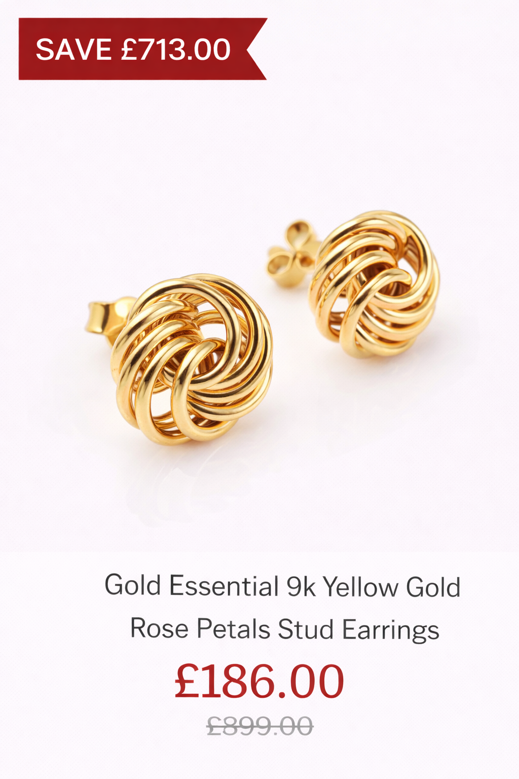 Gold Essential 9k Yellow Gold Rose Petals Stud Earrings