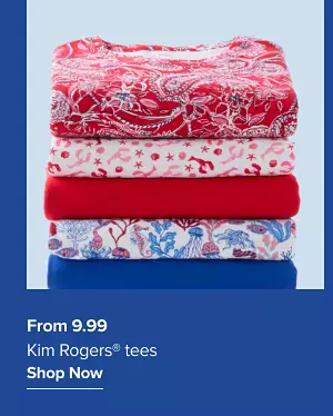 A stack of folded tees. From 9.99 Kim Rogers tees.