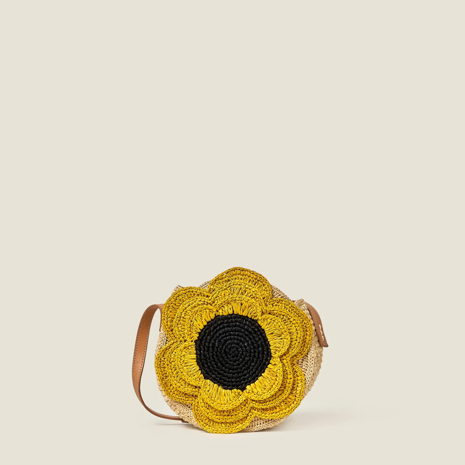 Image of Flower Circle Raffia Crossbody - Sunflower