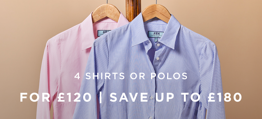 4 Shirts Or Polos £120 | Save up to £180 Code: REFRESH20